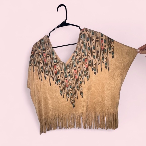 Rue21 Fringe Boho Aztec Print Top Poncho Style - Picture 6 of 8